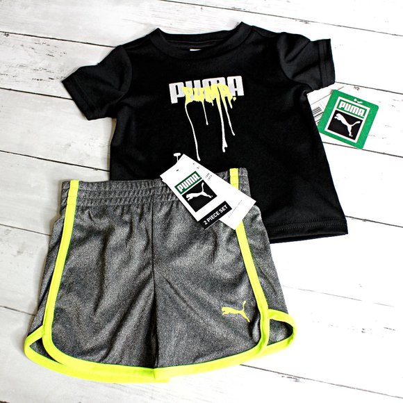 Puma Baby Boy's Athletic Shorts T Shirt Set Size 0-3 Months Gray Black - Picture 1 of 3